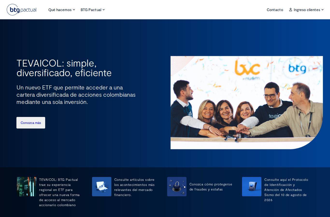 Screenshot of the BTG Pactual Colombia website