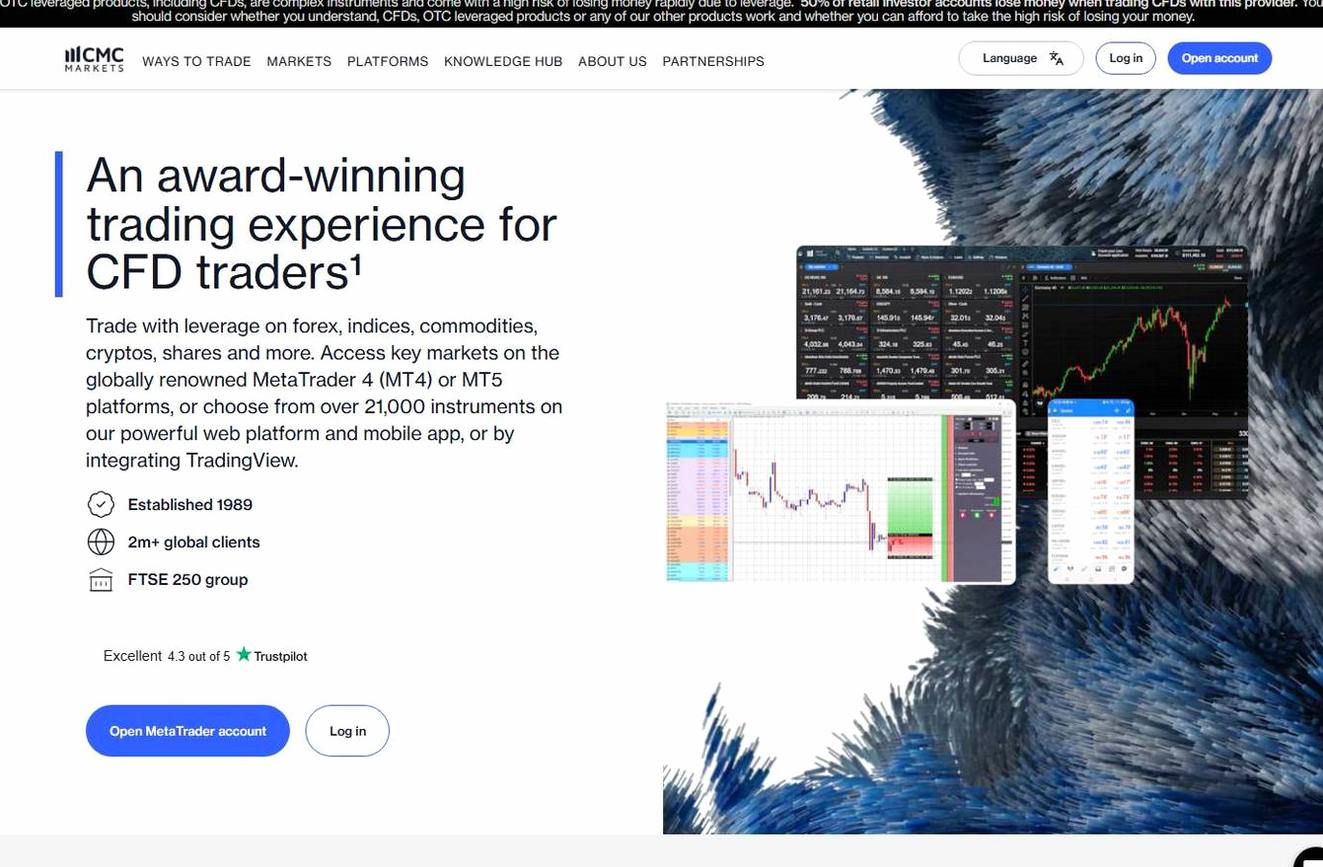 Screenshot of the CMC Markets website