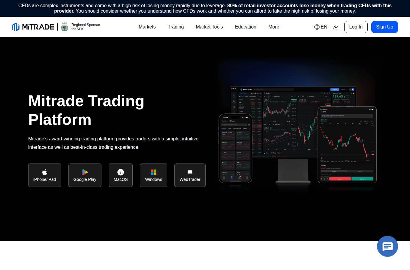 The platform page on the Mitrade website