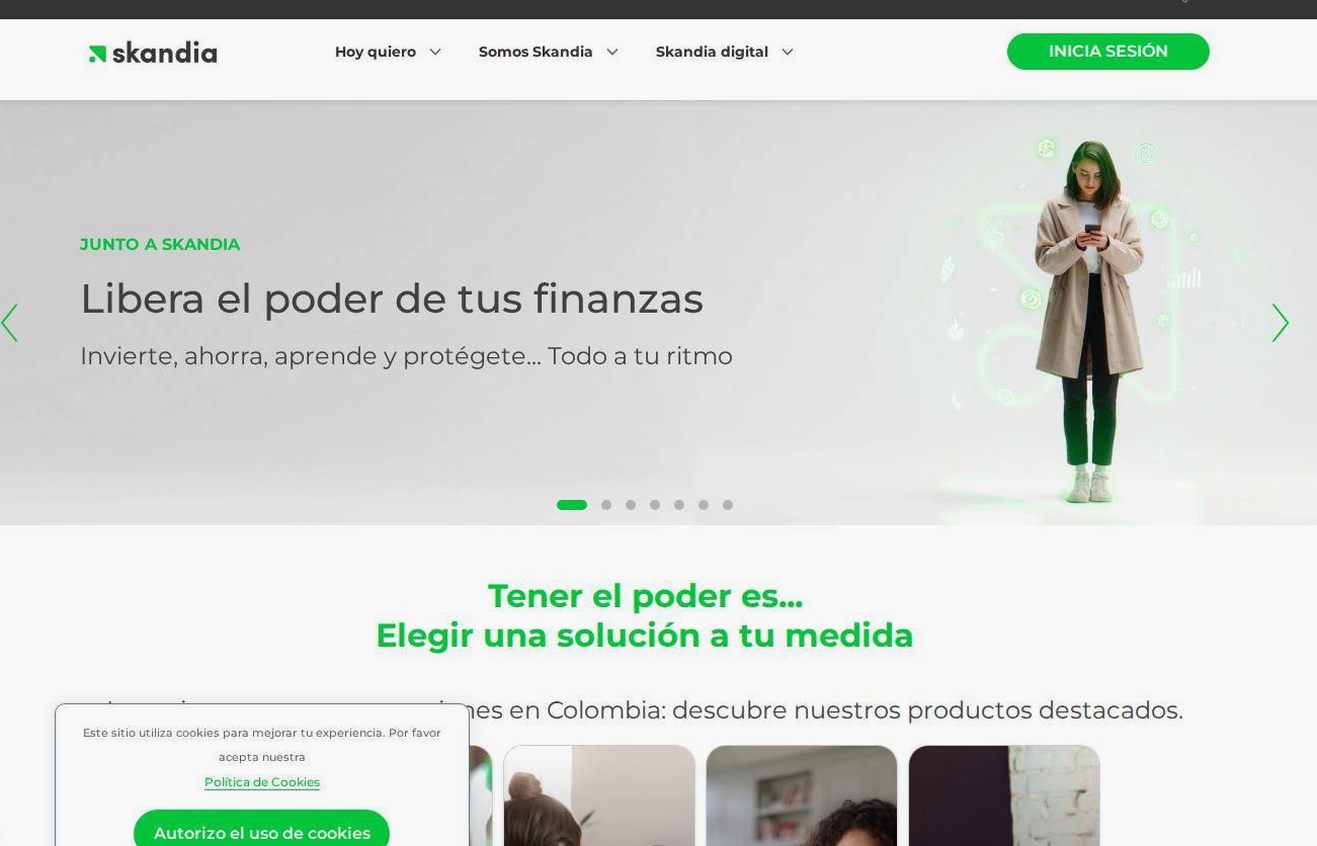 Screenshot of the Skandia Colombia website